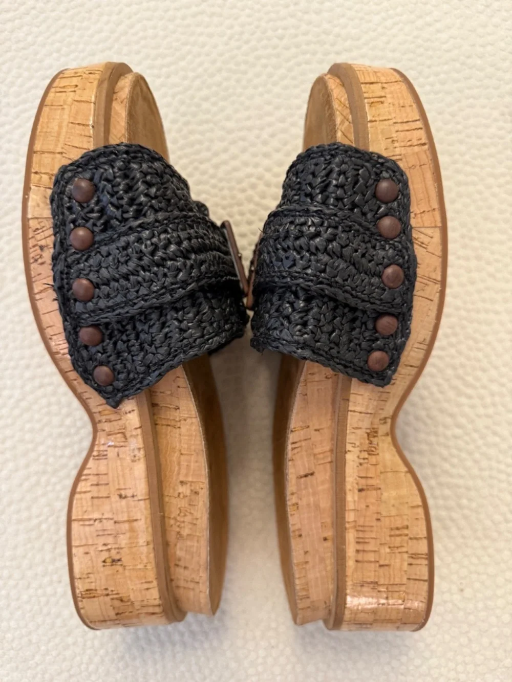Kelsi Dagger Brooklyn Paulie Black Raffia Cork Platform Sandals 8